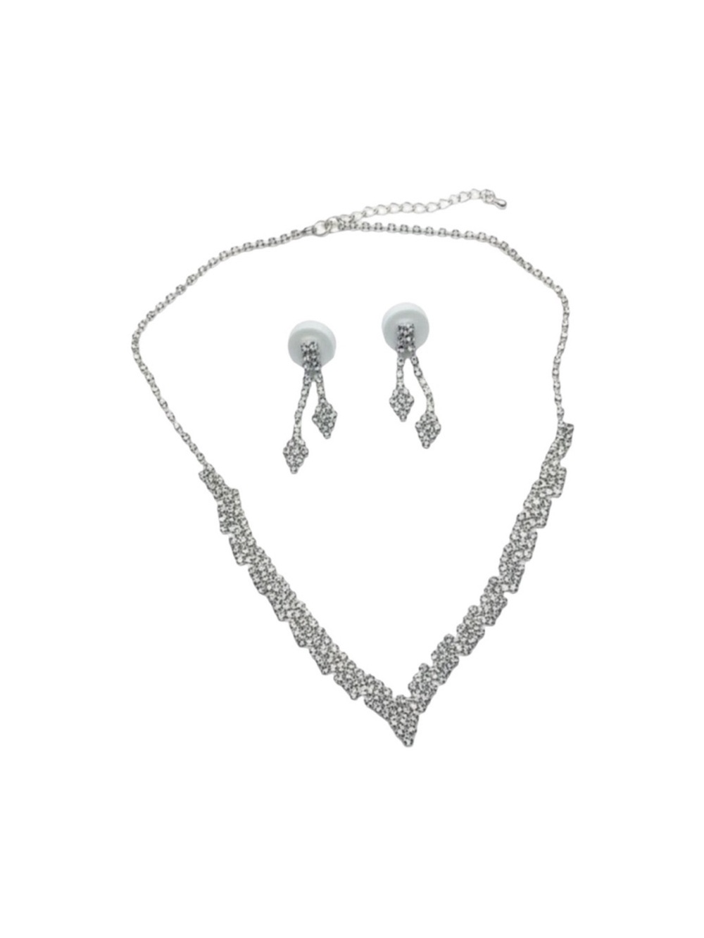 Crystal V-Front Necklace & Drop Earrings Set - Silver FINAL PRICE DROP
